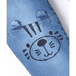 Babyhug Full Length Joggers With Stretch  & Bear Face Embroidered - Blue