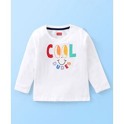Babyhug Cotton Knit Full Sleeves Night Suit With Text Print - White & Navy Blue