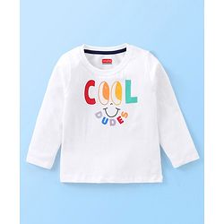 Babyhug Cotton Knit Full Sleeves Night Suit With Text Print - White & Navy Blue