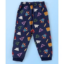 Babyhug Cotton Knit Full Sleeves Night Suit With Text Print - White & Navy Blue