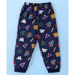 Babyhug Cotton Knit Full Sleeves Night Suit With Text Print - White & Navy Blue