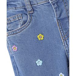 Babyhug Denim Full Length Jeans with Floral Embroidery with Stretch - Blue