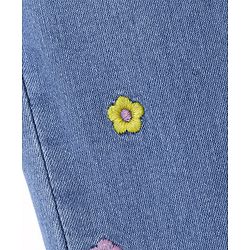 Babyhug Denim Full Length Jeans with Floral Embroidery with Stretch - Blue
