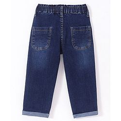Babyhug Denim Full Length With Stretch Jeans Solid Colour With Unicorn Keychain - Blue