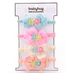 Babyhug Headbands with Floral and Pearl Applique Free Size Pack of 4 - Multicolor