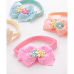 Babyhug Headbands with Floral and Pearl Applique Free Size Pack of 4 - Multicolor