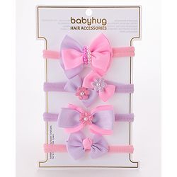 Babyhug Free Size Headbands Bow  Applique Pack of 4  - Multicolor