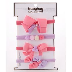 Babyhug Free Size Headbands Bow  Applique Pack of 4 - Multicolor