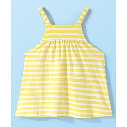 Babyhug Cotton Knit Half Sleeves Inner Tee with Frock Striped & Butterfly Embroidered - Yellow