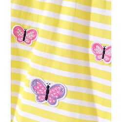 Babyhug Cotton Knit Half Sleeves Inner Tee with Frock Striped & Butterfly Embroidered - Yellow
