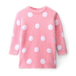 Babyhug Knit Full Sleeves Woollen Dress Polka Dot Design - Pink
