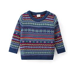 Babyhug Knitted Full Sleeves Sweater Set with Intarsia Design - Navy Blue