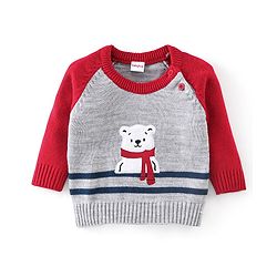 Babyhug Full Sleeves Sweater Set Striped Bear Patch - Grey