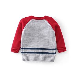 Babyhug Full Sleeves Sweater Set Striped Bear Patch - Grey
