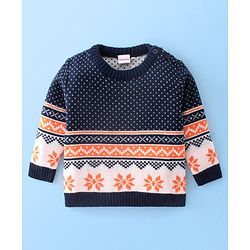 Babyhug Knitted Full Sleeves Floral Design Sweater Set -Multicolour