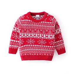 Babyhug Knitted Full Sleeves Snow Design Sweater Set - Red