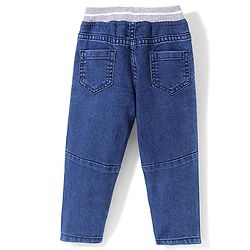 Babyhug Full Length Denim Joggers With Stretch Solid Colour - Blue