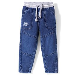 Babyhug Full Length Denim Joggers With Stretch Solid Colour - Blue