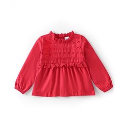 Babyhug 100% Cotton Knit Full Sleeves Top & Leggings Set With Mushroom Print - Red & Navy Blue