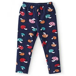 Babyhug 100% Cotton Knit Full Sleeves Top & Leggings Set With Mushroom Print - Red & Navy Blue