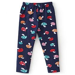 Babyhug 100% Cotton Knit Full Sleeves Top & Leggings Set With Mushroom Print - Red & Navy Blue