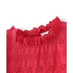 Babyhug 100% Cotton Knit Full Sleeves Top & Leggings Set With Mushroom Print - Red & Navy Blue