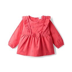 Babyhug 100% Cotton Full Sleeves Stiffly Top & Leggings With Floral Print - Red & White