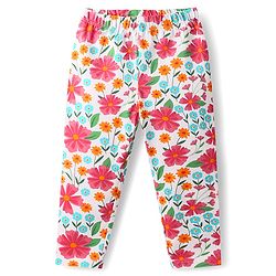 Babyhug 100% Cotton Full Sleeves Stiffly Top & Leggings With Floral Print - Red & White