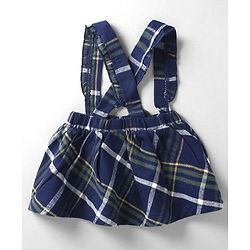 Babyhug 100% Cotton Knit Full Sleeves With Top & Skirts Checkered - White Navy Blue & Green