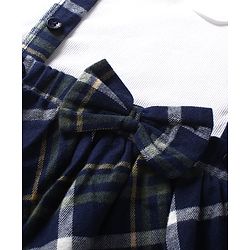 Babyhug 100% Cotton Knit Full Sleeves With Top & Skirts Checkered - White Navy Blue & Green
