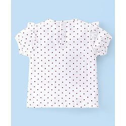 Babyhug Cotton Knit Half Sleeves Top & Skirt Set with Tree Applique & Polka Dots Print - White & Red