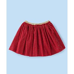 Babyhug Cotton Knit Half Sleeves Top & Skirt Set with Tree Applique & Polka Dots Print - White & Red