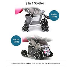 Babyhug 2 in 1 Rock and Roll Stroller Cum Rocker - Grey Pink