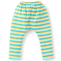 Babyhug 100% Cotton Onesies with Leggings and Cap Mittens Booties With Frog Print & Striped - Yellow & Green