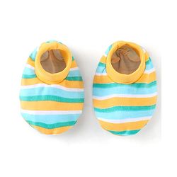 Babyhug 100% Cotton Onesies with Leggings and Cap Mittens Booties With Frog Print & Striped - Yellow & Green