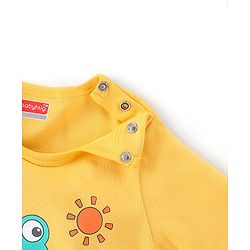 Babyhug 100% Cotton Onesies with Leggings and Cap Mittens Booties With Frog Print & Striped - Yellow & Green