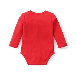 Babyhug 100% Cotton Knit Full Sleeves Onesie with Pajama Cap Mittens & Booties Racoon Print - Red & Blue