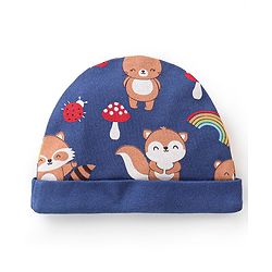 Babyhug 100% Cotton Knit Full Sleeves Onesie with Pajama Cap Mittens & Booties Racoon Print - Red & Blue