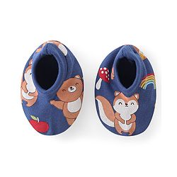 Babyhug 100% Cotton Knit Full Sleeves Onesie with Pajama Cap Mittens & Booties Racoon Print - Red & Blue