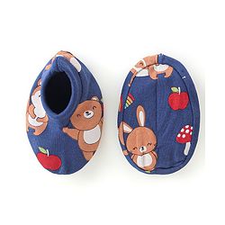 Babyhug 100% Cotton Knit Full Sleeves Onesie with Pajama Cap Mittens & Booties Racoon Print - Red & Blue