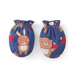 Babyhug 100% Cotton Knit Full Sleeves Onesie with Pajama Cap Mittens & Booties Racoon Print - Red & Blue