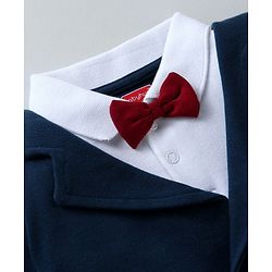 Babyhug Cotton Knit Full Sleeves Solid Party Wear Romper with Bow Tie - Navy Blue & Grey Melange