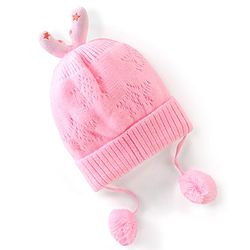 Babyhug Woollen Tie Knot Cap with Star Embroidery - Pink