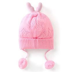 Babyhug Woollen Tie Knot Cap with Star Embroidery - Pink