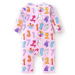 Babyhug 100% Cotton Knit Full Length Number Print Romper - Pink