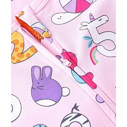 Babyhug 100% Cotton Knit Full Length Number Print Romper - Pink