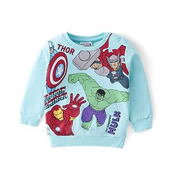 Babyhug Cotton Knit Full Sleeves T-Shirt & Lounge Pant Set The Avengers Print - Blue