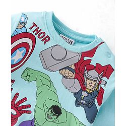 Babyhug Cotton Knit Full Sleeves T-Shirt & Lounge Pant Set The Avengers Print - Blue