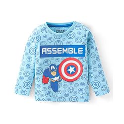 Babyhug 100% Cotton Knit Full Sleeves T-Shirt & Lounge Pant Set Captain America Print - Blue