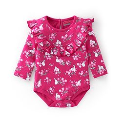 Babyhug 100% Cotton Full Sleeves Onesie with Hairband & Booties Bunny Print - Pink